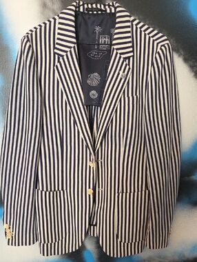Scotch & Soda Navy and White Striped Mens/Women's Blazer